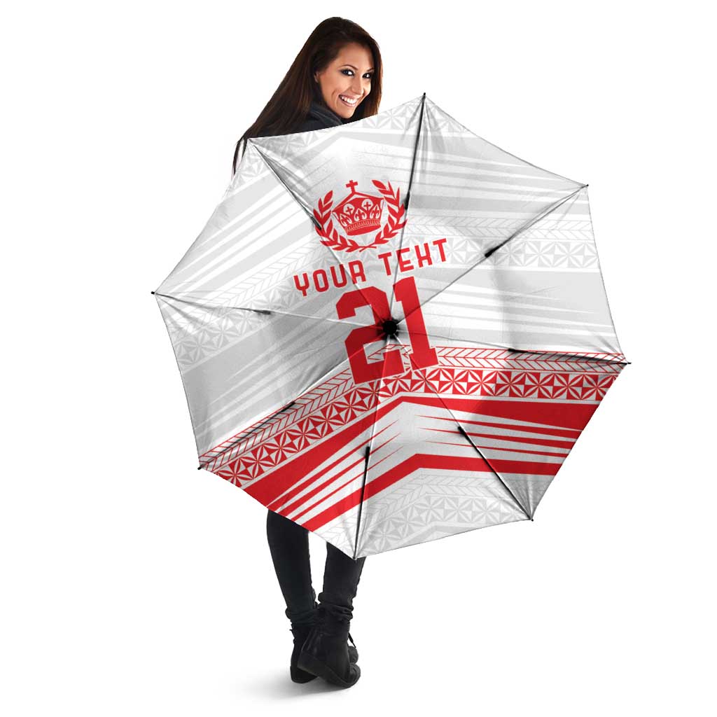Custom Pacific Rugby Spirit Umbrella Tonga Ngatu Pride White Edition - Polynesian Pride