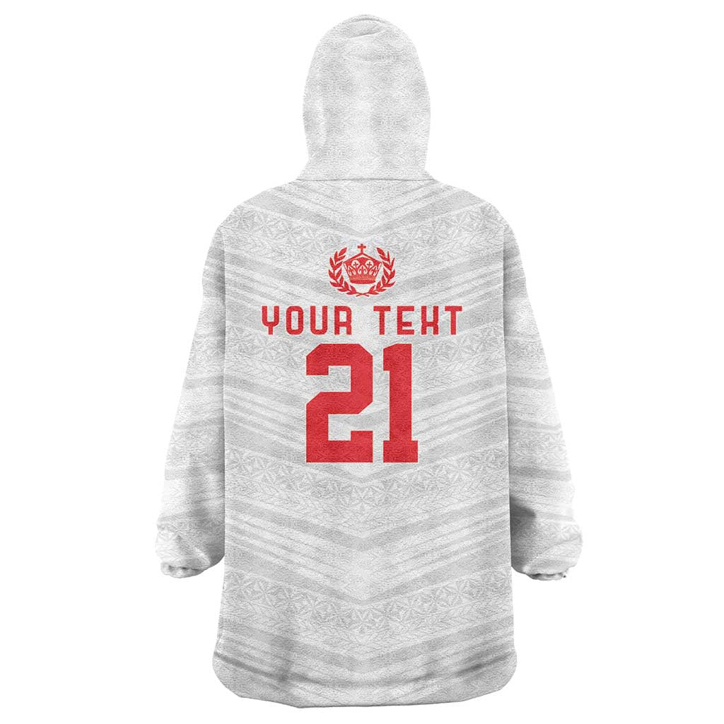 Custom Pacific Rugby Spirit Wearable Blanket Hoodie Tonga Ngatu Pride White Edition - Polynesian Pride