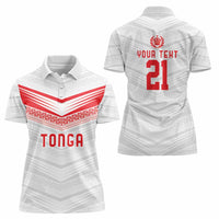 Custom Pacific Rugby Spirit Women Polo Shirt Tonga Ngatu Pride White Edition - Polynesian Pride