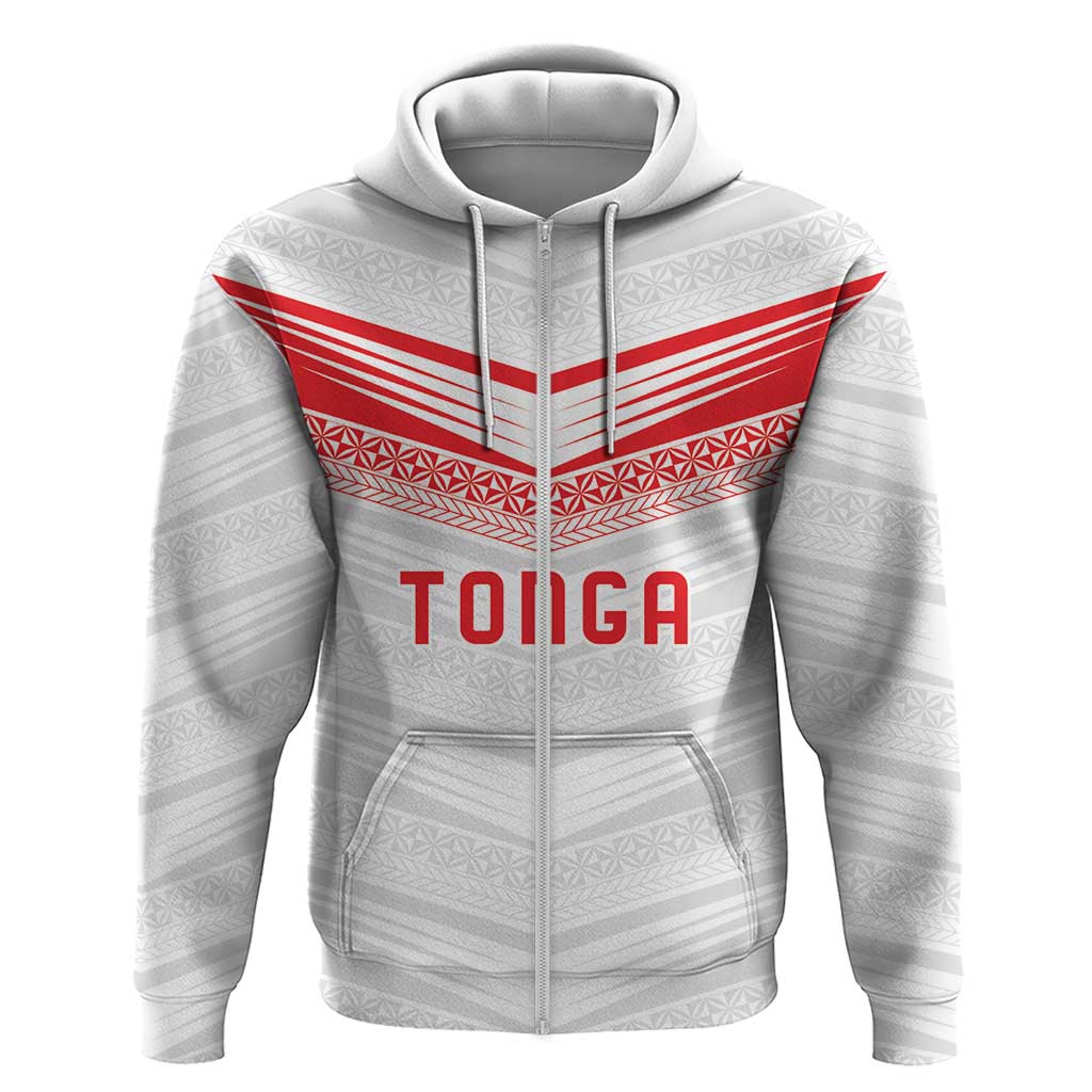 Custom Pacific Rugby Spirit Zip Hoodie Tonga Ngatu Pride White Edition - Polynesian Pride