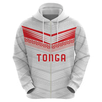 Custom Pacific Rugby Spirit Zip Hoodie Tonga Ngatu Pride White Edition - Polynesian Pride