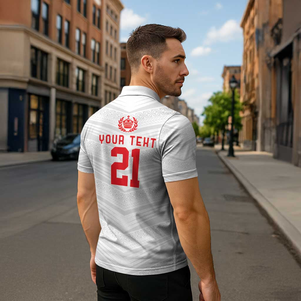 Custom Pacific Rugby Spirit Zipper Polo Shirt Tonga Ngatu Pride White Edition - Polynesian Pride