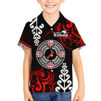 New Zealand Waitangi Day Personalised Family Matching Tank Maxi Dress and Hawaiian Shirt Aotearoa Te Ra O Waitangi With Maori Tattoo LT9 Son's Shirt Red - Polynesian Pride