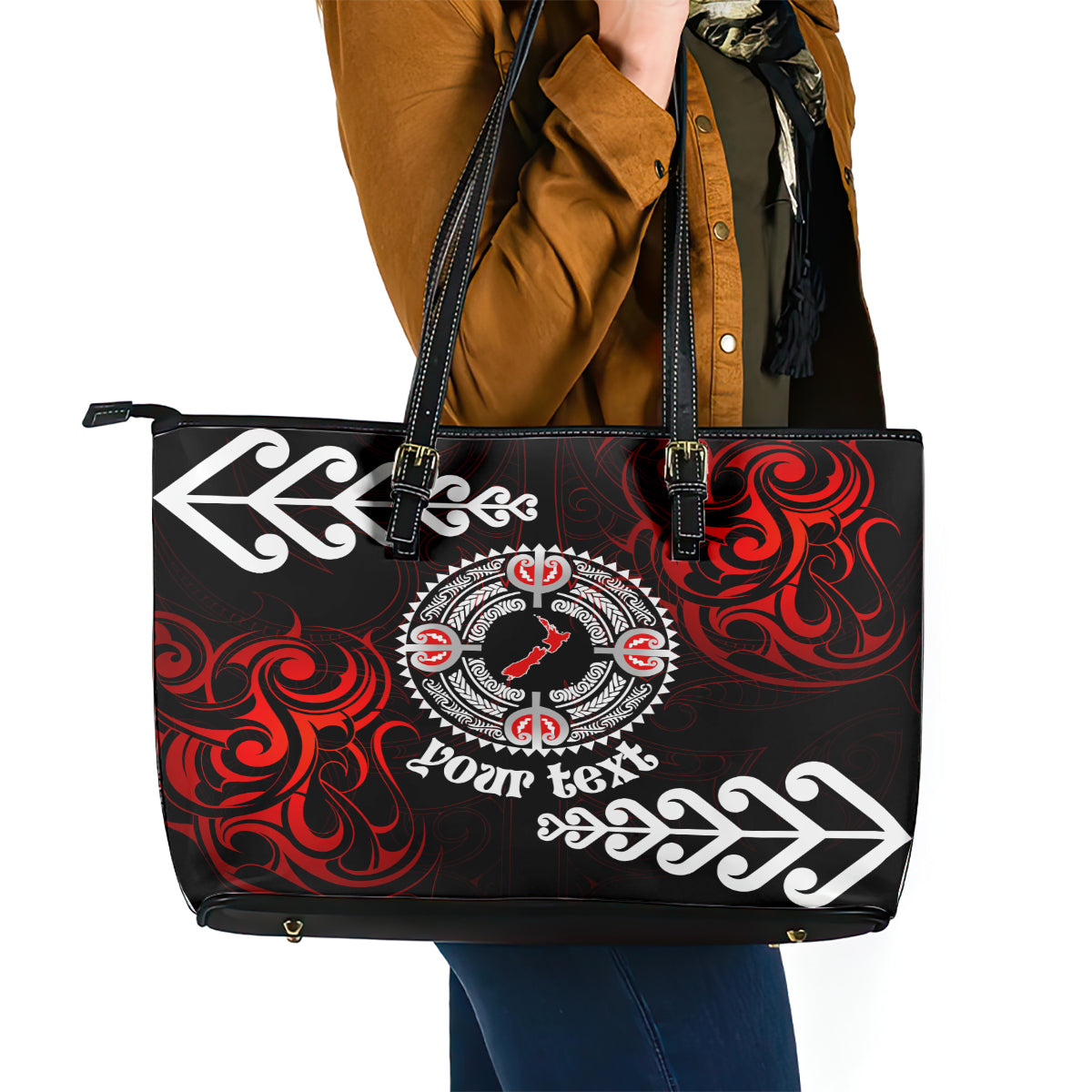 New Zealand Waitangi Day Personalised Leather Tote Bag Aotearoa Te Ra O Waitangi With Maori Tattoo LT9 - Polynesian Pride