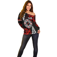 New Zealand Waitangi Day Personalised Off Shoulder Sweater Aotearoa Te Ra O Waitangi With Maori Tattoo LT9 - Polynesian Pride
