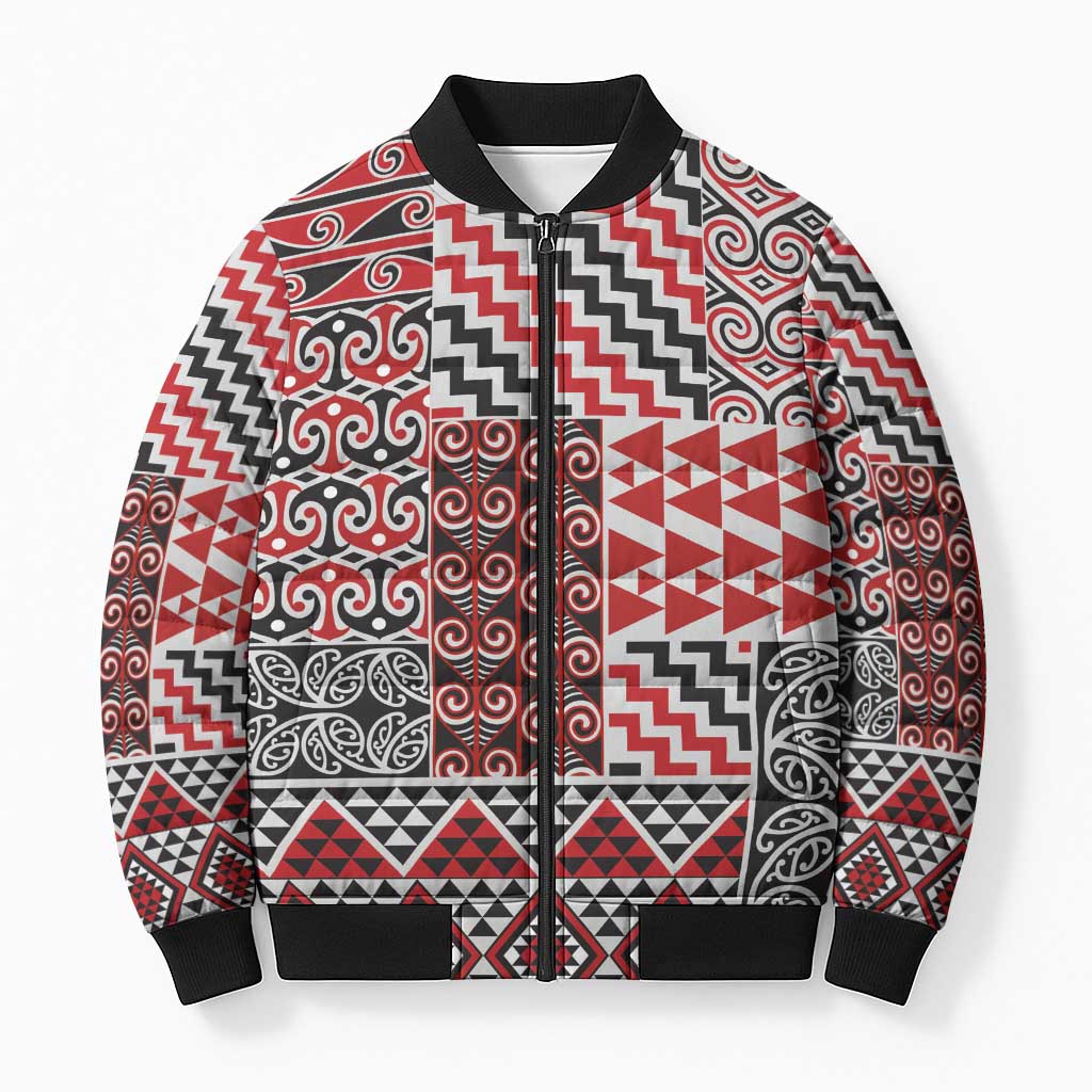 Aotearoa Kowhaiwhai Taniko Patchwork Motifs Bomber Puffer Jacket - Polynesian Pride