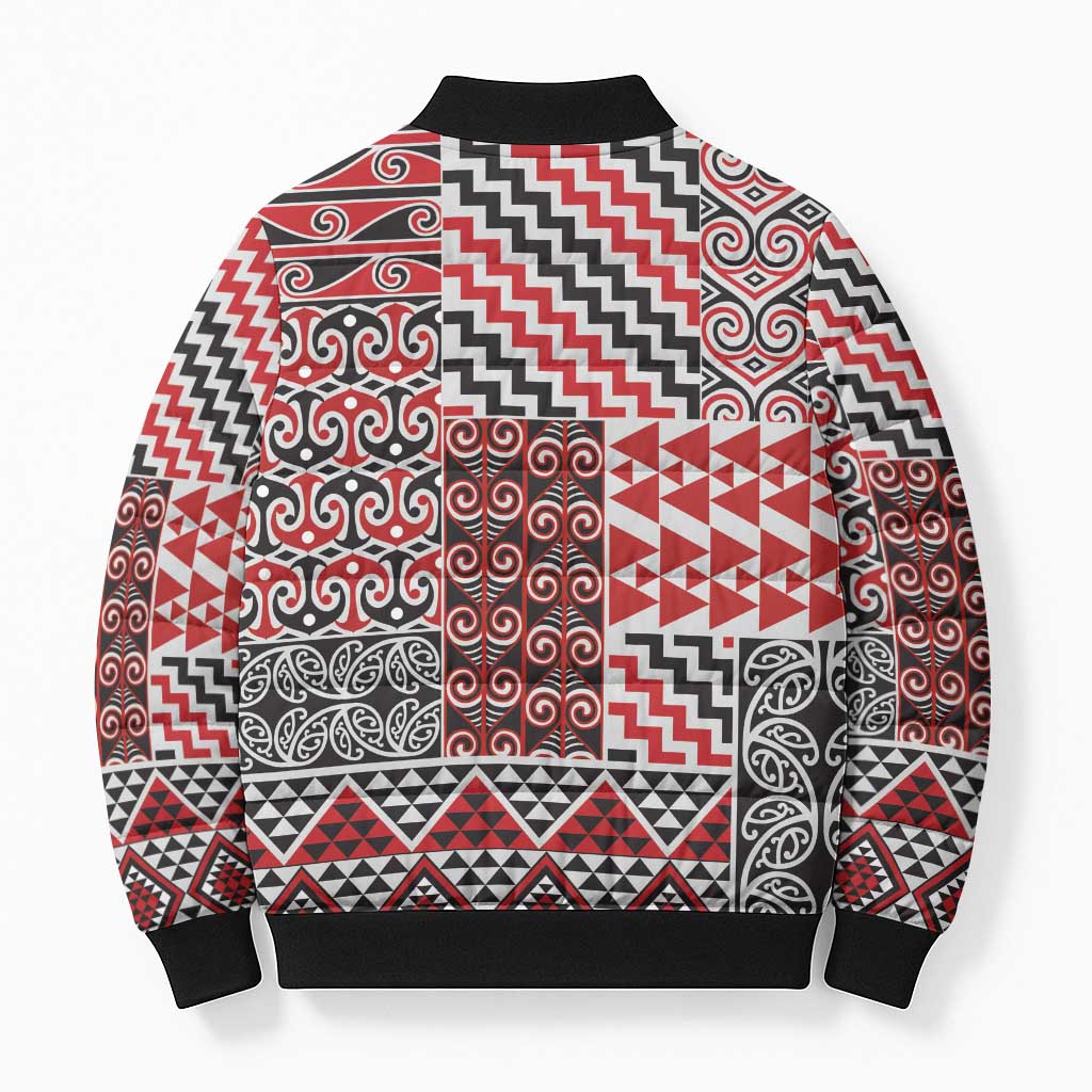 Aotearoa Kowhaiwhai Taniko Patchwork Motifs Bomber Puffer Jacket - Polynesian Pride