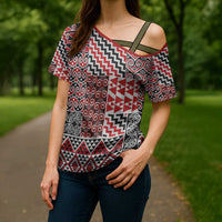 Aotearoa Kowhaiwhai Taniko Patchwork Motifs Cross Shoulder Shirt - Polynesian Pride