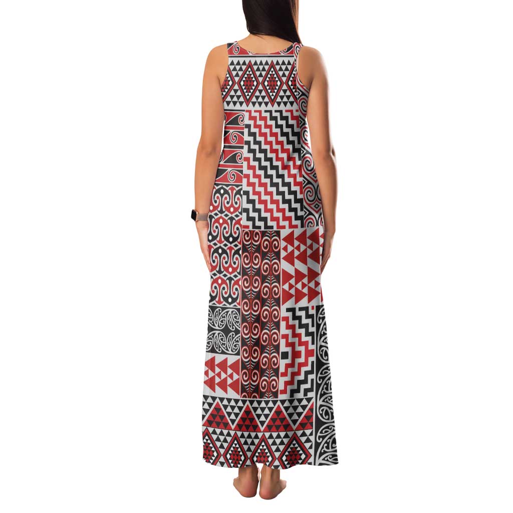 Aotearoa Kowhaiwhai Taniko Patchwork Motifs Family Matching Tank Maxi Dress and Hawaiian Shirt