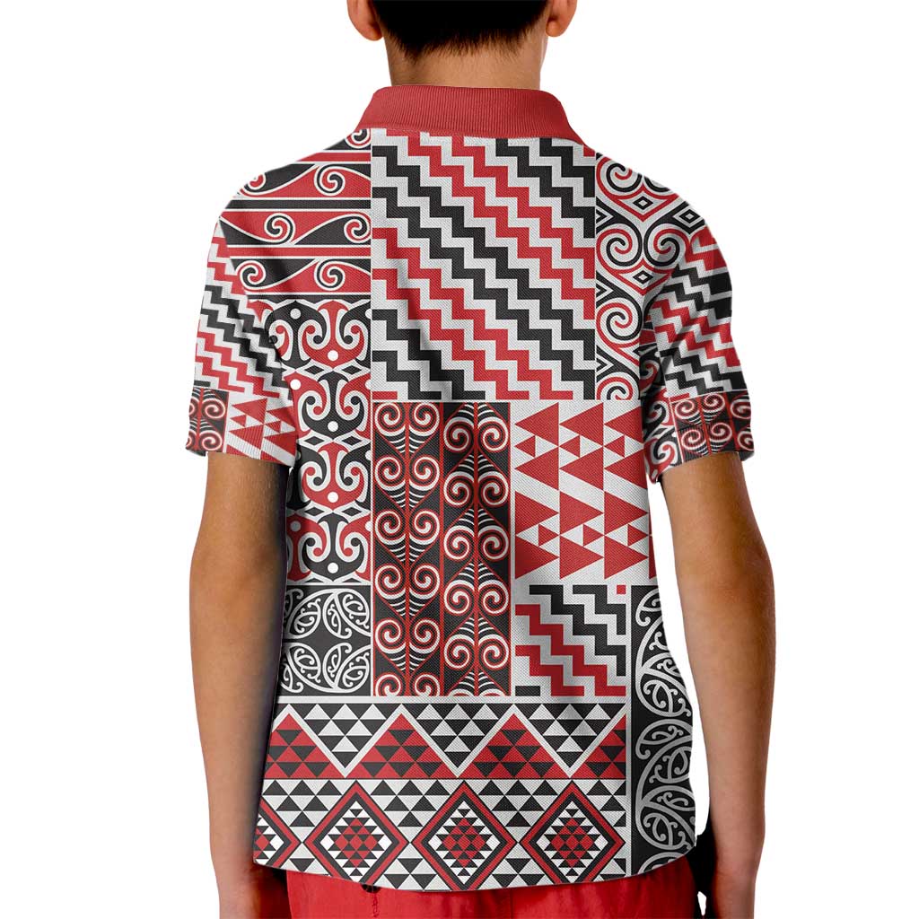 Aotearoa Kowhaiwhai Taniko Patchwork Motifs Kid Polo Shirt LT9 - Polynesian Pride