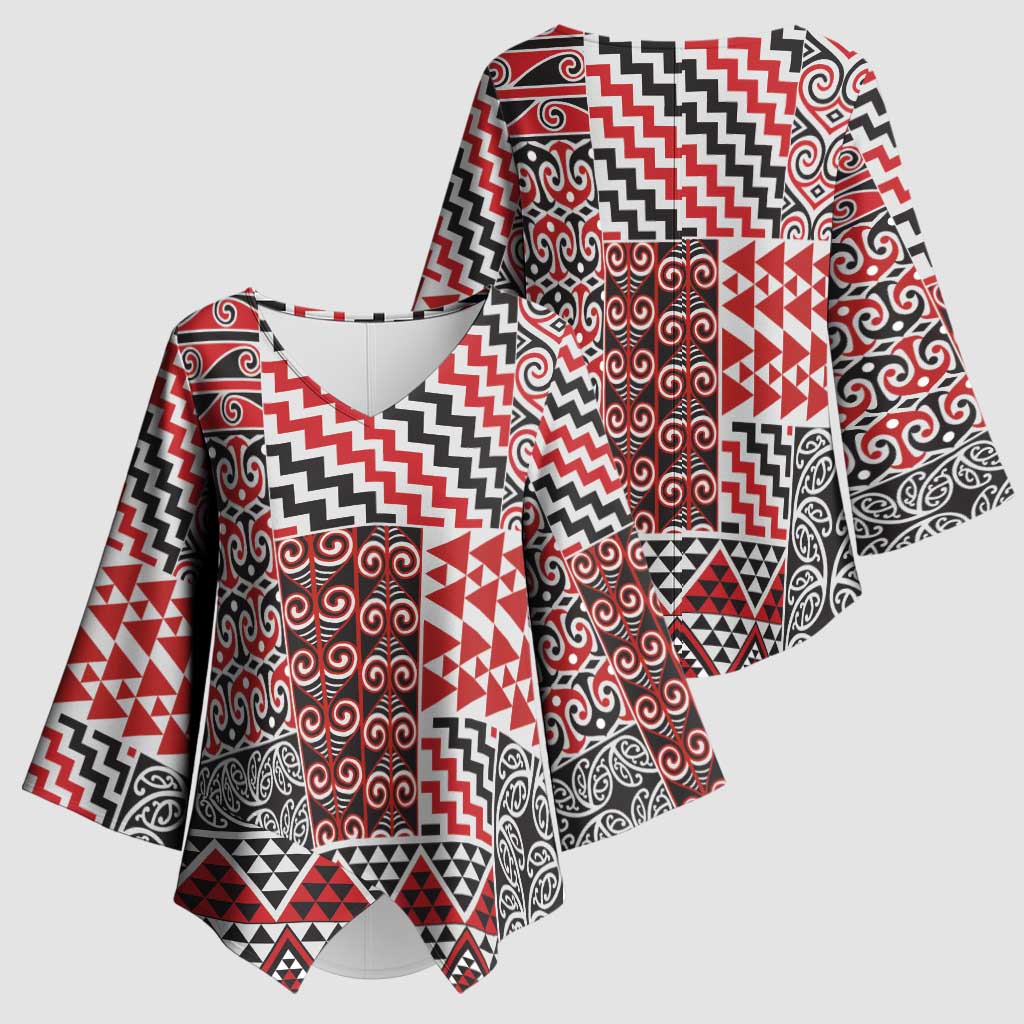 Aotearoa Kowhaiwhai Taniko Patchwork Motifs Kimono Sleeve Blouse - Polynesian Pride