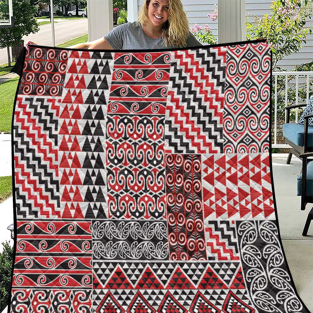 Aotearoa Kowhaiwhai Taniko Patchwork Motifs Quilt LT9 Red - Polynesian Pride