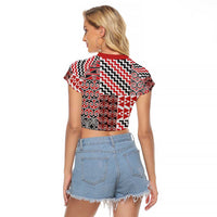 Aotearoa Kowhaiwhai Taniko Patchwork Motifs Raglan Cropped T Shirt LT9 - Polynesian Pride