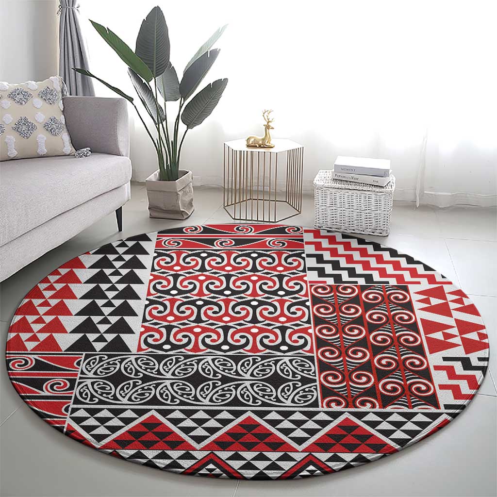 Aotearoa Kowhaiwhai Taniko Patchwork Motifs Round Carpet LT9 - Polynesian Pride