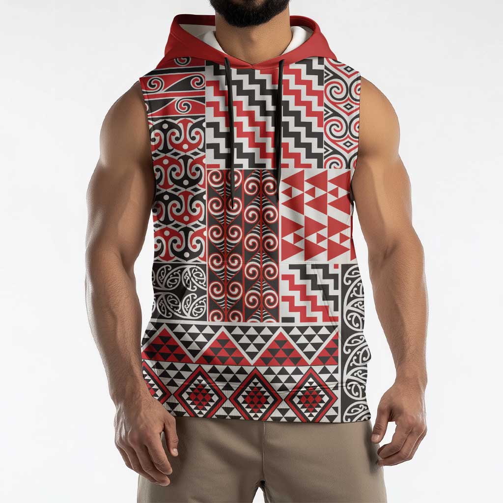 Aotearoa Kowhaiwhai Taniko Patchwork Motifs Sleeveless Hoodie - Polynesian Pride
