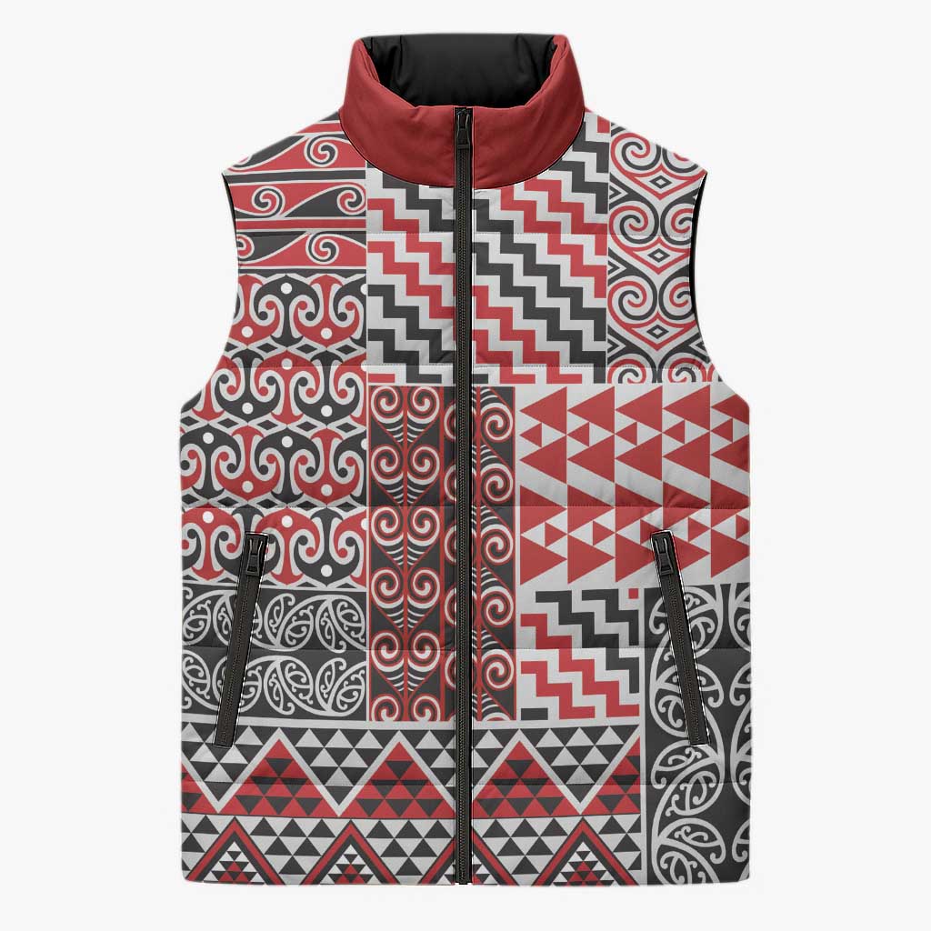 Aotearoa Kowhaiwhai Taniko Patchwork Motifs Sleeveless Puffer Jacket - Polynesian Pride