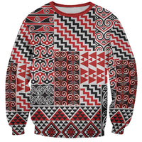 Aotearoa Kowhaiwhai Taniko Patchwork Motifs Sweatshirt LT9 Unisex Red - Polynesian Pride