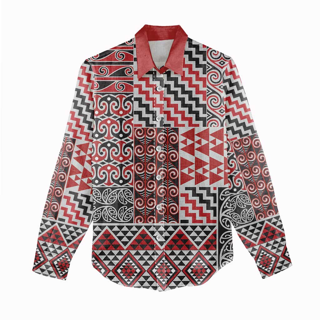 Aotearoa Kowhaiwhai Taniko Patchwork Motifs Women Casual Shirt