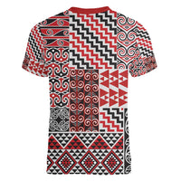 Aotearoa Kowhaiwhai Taniko Patchwork Motifs Women V-Neck T-Shirt LT9 - Polynesian Pride