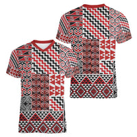 Aotearoa Kowhaiwhai Taniko Patchwork Motifs Women V-Neck T-Shirt LT9 - Polynesian Pride