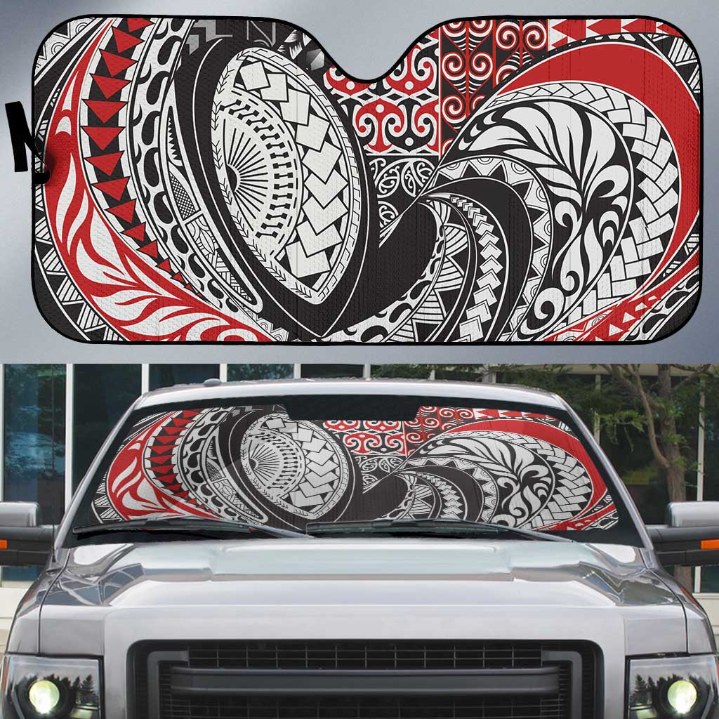 Aotearoa Maori Rugby Tribal Tattoo Auto Sun Shade Kowhaiwhai Taniko Patchwork Motifs - Polynesian Pride