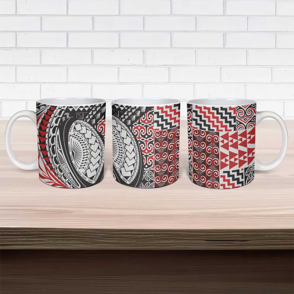 Aotearoa Maori Rugby Tribal Tattoo Ceramic Mug Kowhaiwhai Taniko Patchwork Motifs - Polynesian Pride
