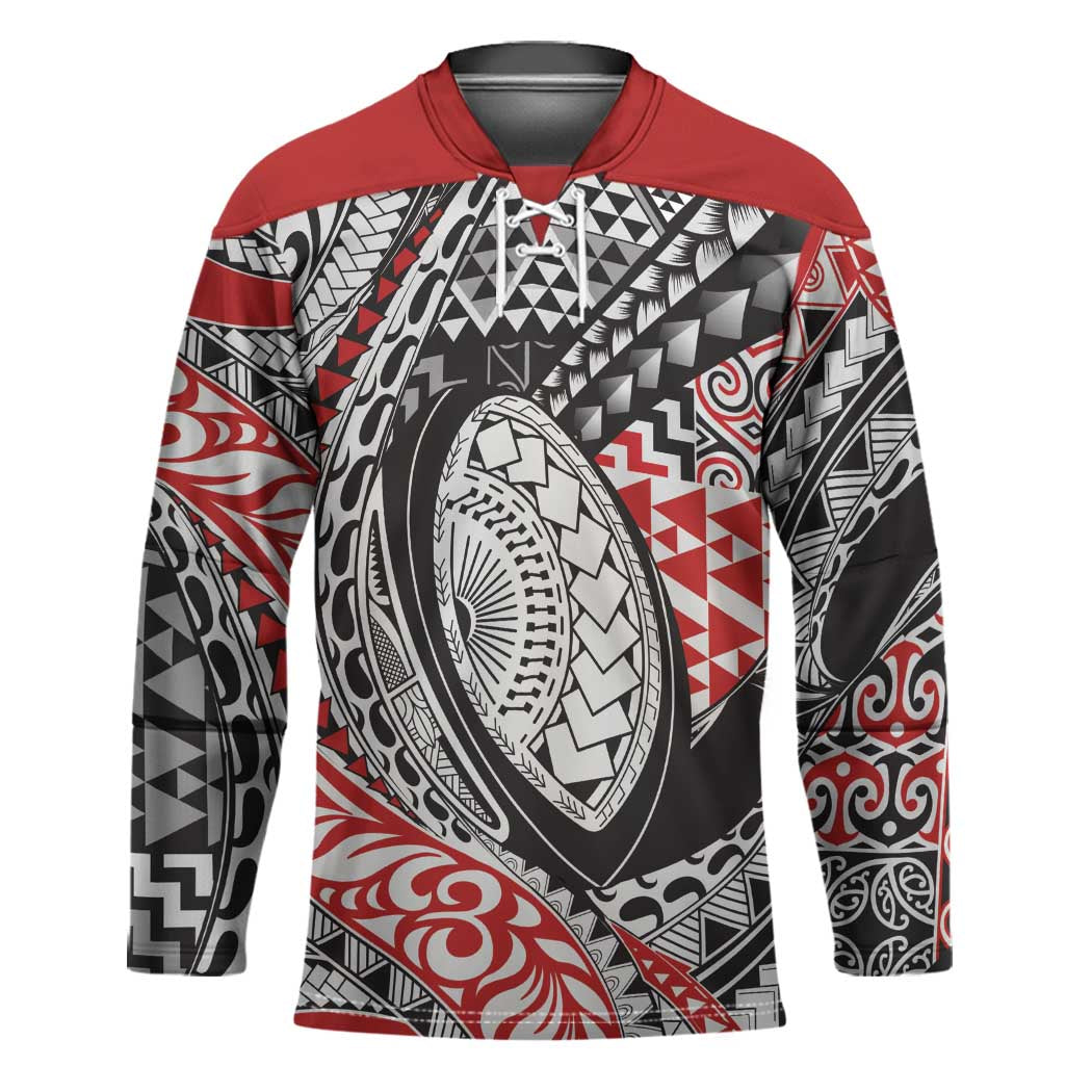 Aotearoa Maori Rugby Tribal Tattoo Hockey Jersey Kowhaiwhai Taniko Patchwork Motifs - Polynesian Pride