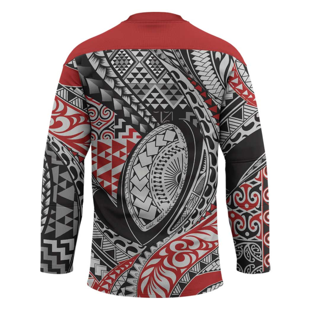 Aotearoa Maori Rugby Tribal Tattoo Hockey Jersey Kowhaiwhai Taniko Patchwork Motifs - Polynesian Pride