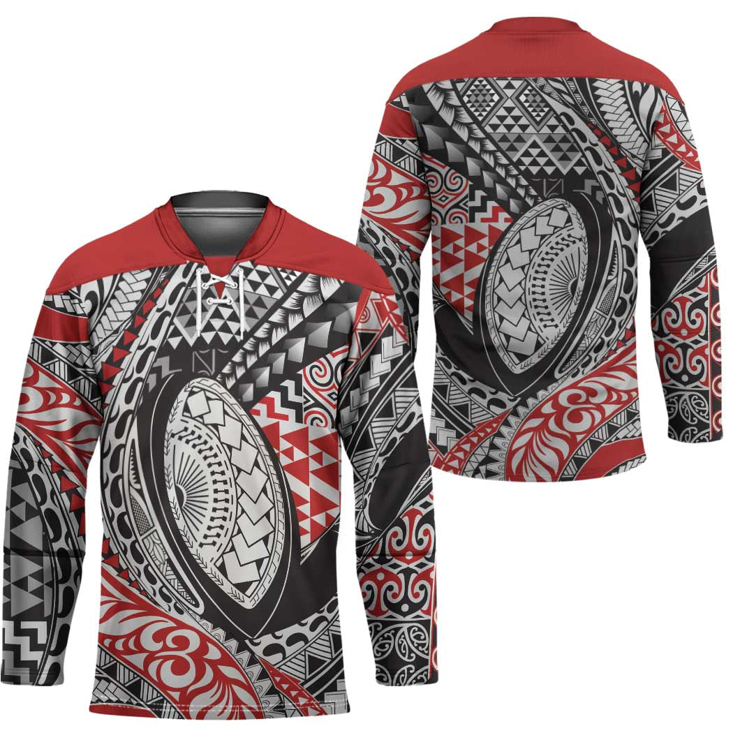 Aotearoa Maori Rugby Tribal Tattoo Hockey Jersey Kowhaiwhai Taniko Patchwork Motifs - Polynesian Pride