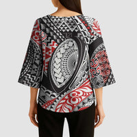 Aotearoa Maori Rugby Tribal Tattoo Kimono Sleeve Blouse Kowhaiwhai Taniko Patchwork Motifs - Polynesian Pride