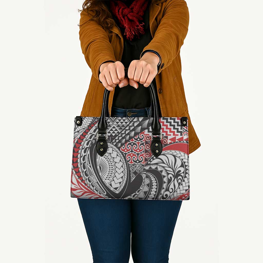 Aotearoa Maori Rugby Tribal Tattoo Leather Bag Kowhaiwhai Taniko Patchwork Motifs - Polynesian Pride