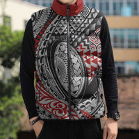 Aotearoa Maori Rugby Tribal Tattoo Sleeveless Puffer Jacket Kowhaiwhai Taniko Patchwork Motifs - Polynesian Pride