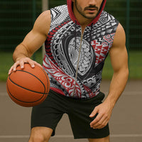 Aotearoa Maori Rugby Tribal Tattoo Sleeveless Zip Hoodie Kowhaiwhai Taniko Patchwork Motifs - Polynesian Pride