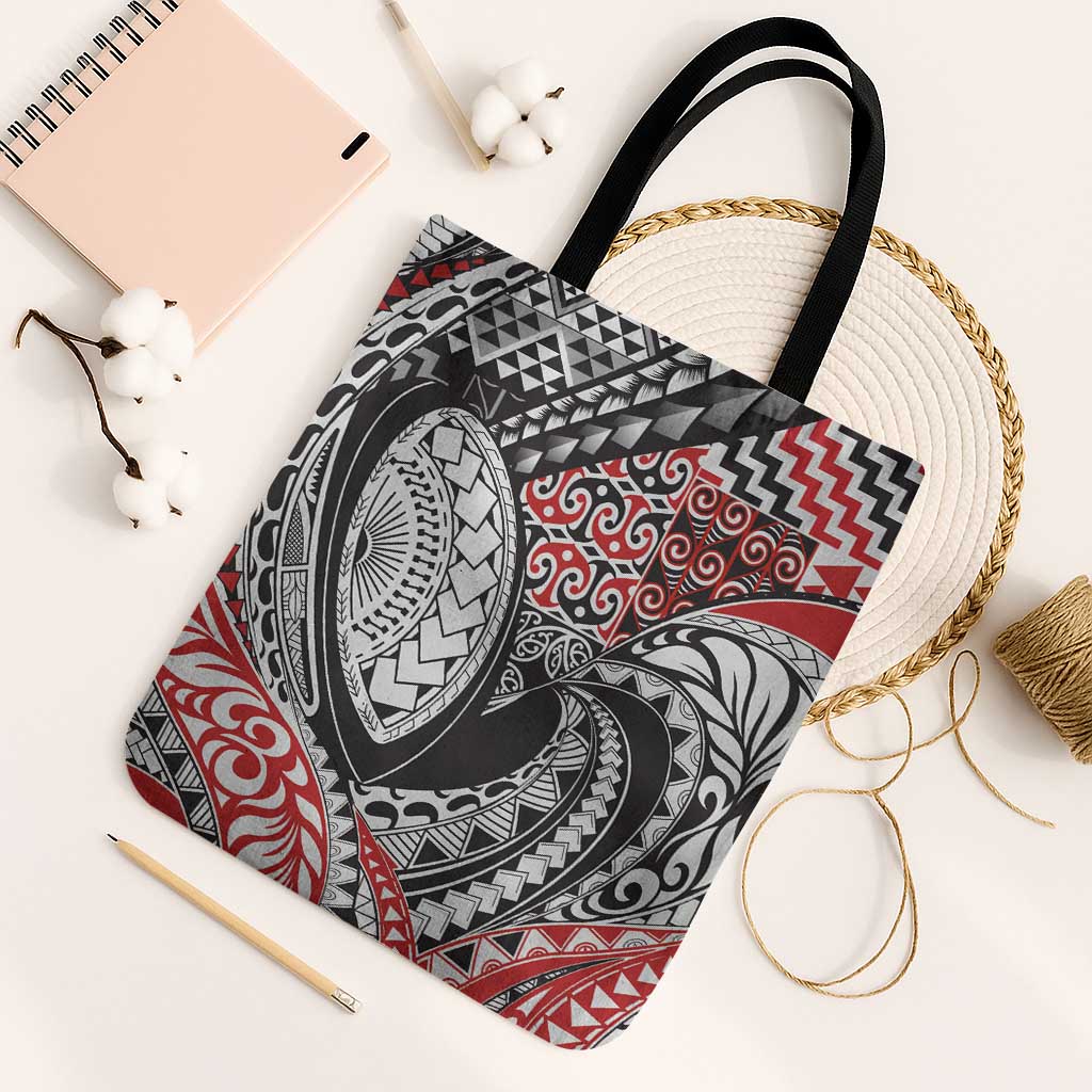 Aotearoa Maori Rugby Tribal Tattoo Tote Bag Kowhaiwhai Taniko Patchwork Motifs LT9 Black Strap One Size Red - Polynesian Pride