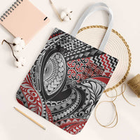 Aotearoa Maori Rugby Tribal Tattoo Tote Bag Kowhaiwhai Taniko Patchwork Motifs LT9 White Strap One Size Red - Polynesian Pride