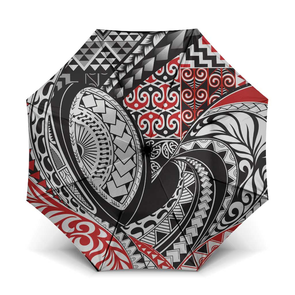 Aotearoa Maori Rugby Tribal Tattoo Umbrella Kowhaiwhai Taniko Patchwork Motifs - Polynesian Pride