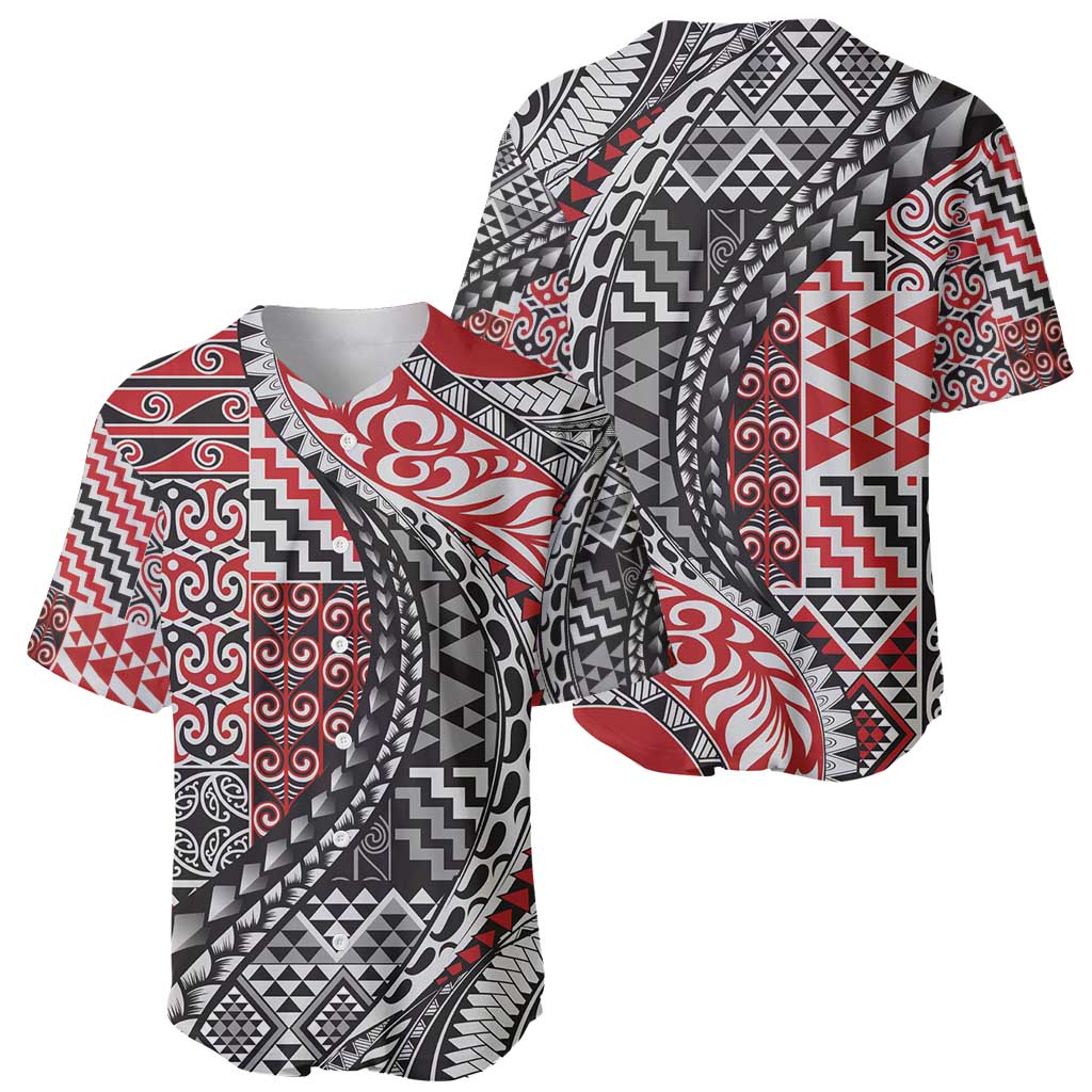Aotearoa Maori Tribal Tattoo Baseball Jersey Kowhaiwhai Taniko Patchwork Motifs LT9 - Polynesian Pride