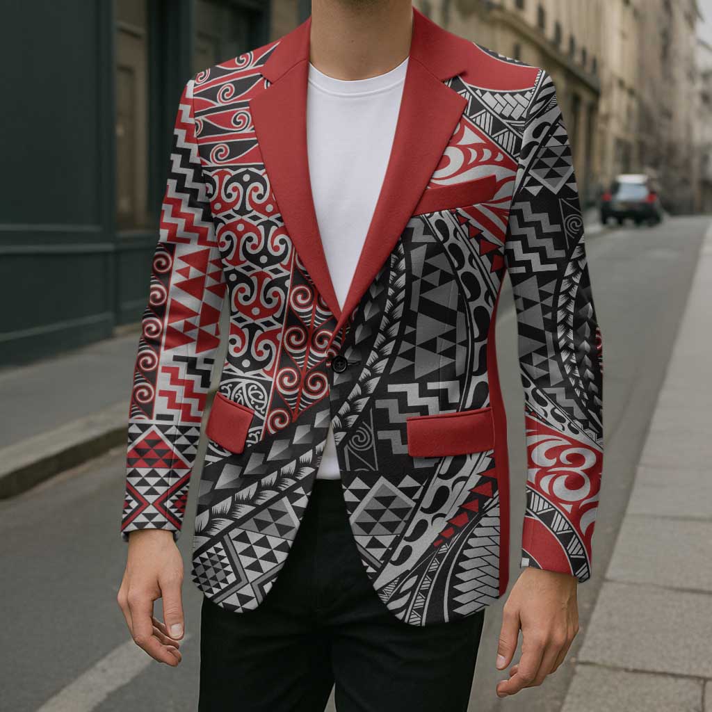 Aotearoa Maori Tribal Tattoo Blazer Kowhaiwhai Taniko Patchwork Motifs - Polynesian Pride