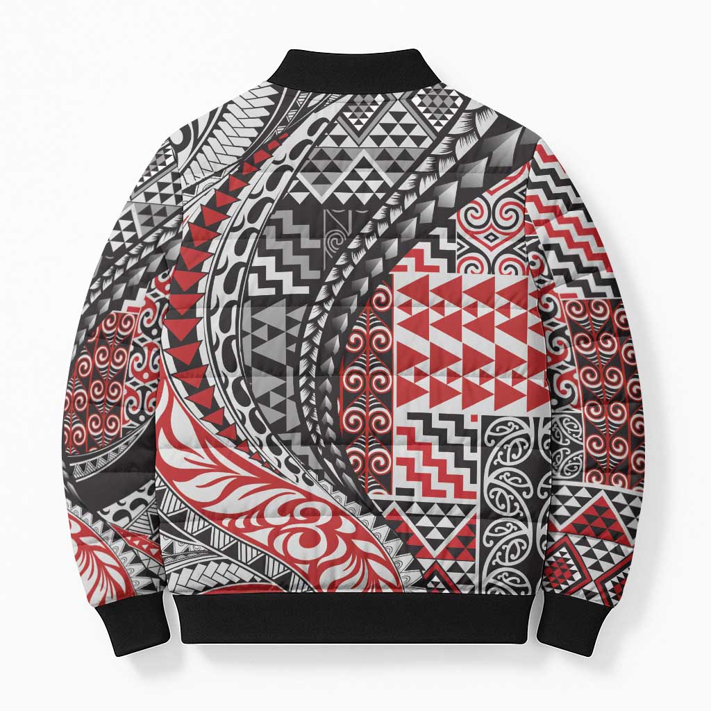 Aotearoa Maori Tribal Tattoo Bomber Puffer Jacket Kowhaiwhai Taniko Patchwork Motifs - Polynesian Pride