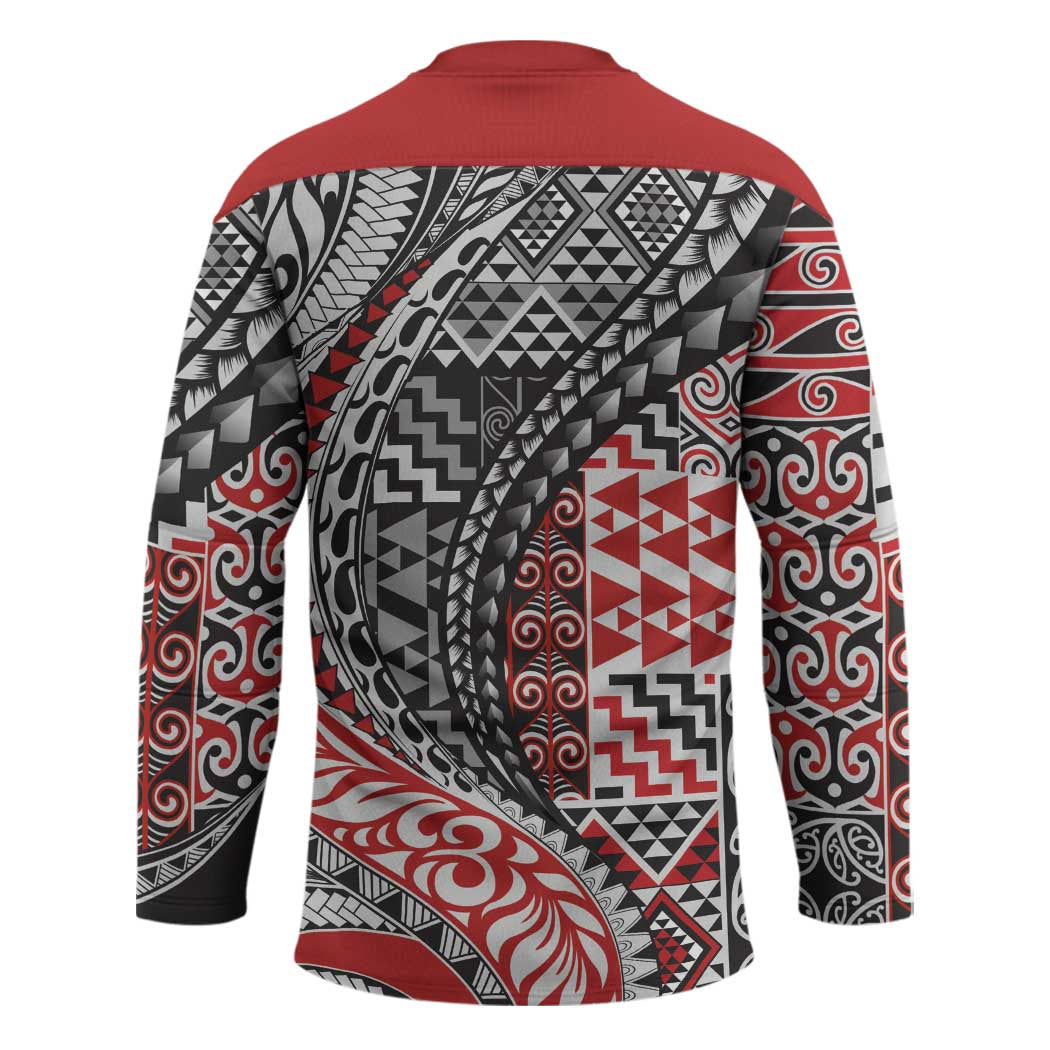 Aotearoa Maori Tribal Tattoo Hockey Jersey Kowhaiwhai Taniko Patchwork Motifs - Polynesian Pride