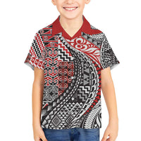 Aotearoa Maori Tribal Tattoo Kid Hawaiian Shirt Kowhaiwhai Taniko Patchwork Motifs LT9 Kid Red - Polynesian Pride