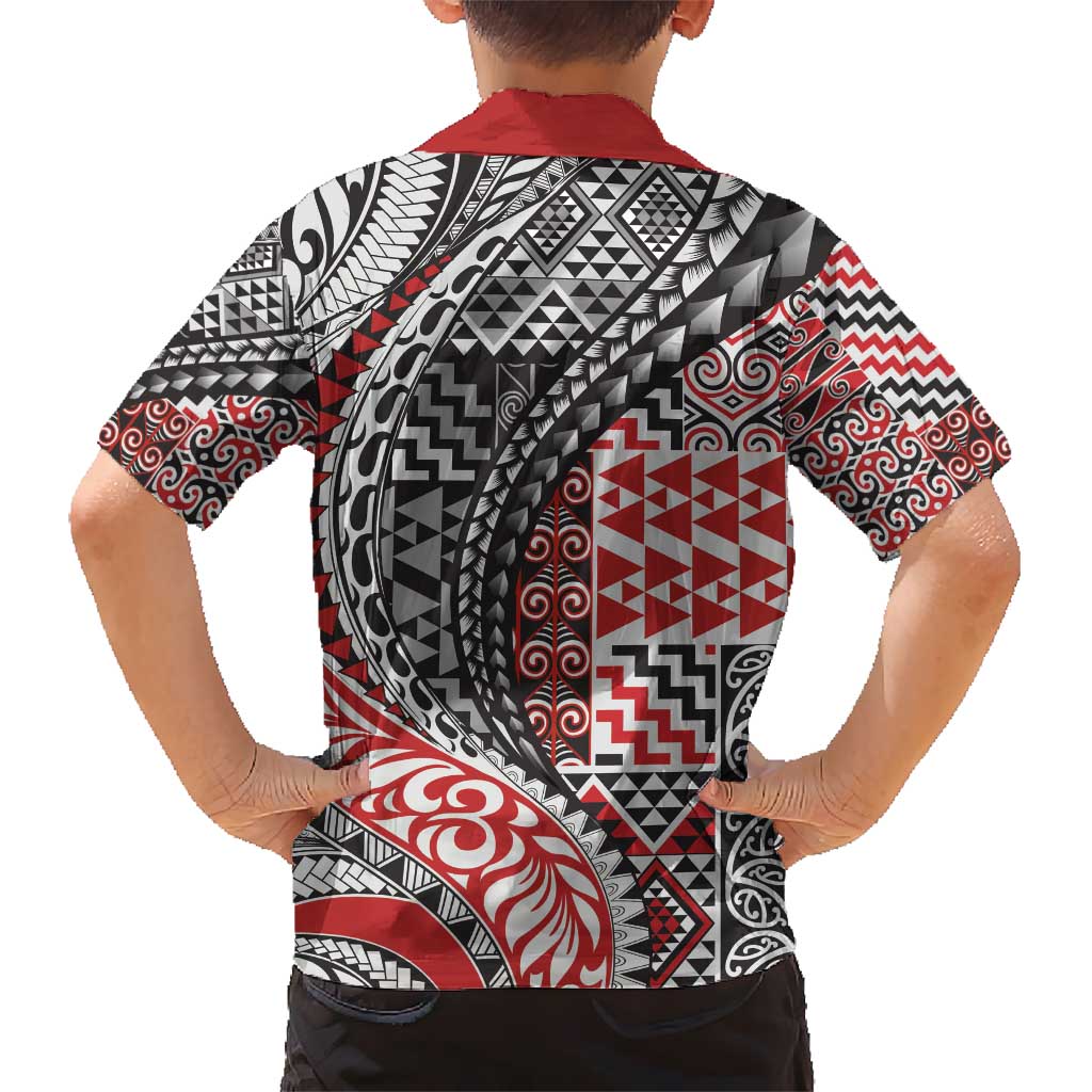 Aotearoa Maori Tribal Tattoo Kid Hawaiian Shirt Kowhaiwhai Taniko Patchwork Motifs LT9 - Polynesian Pride