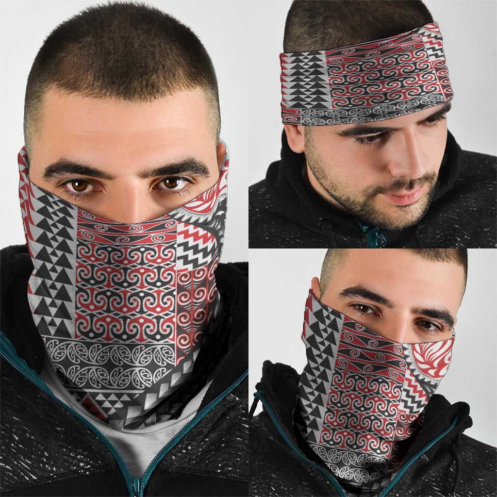 Aotearoa Maori Tribal Tattoo Neck Gaiter Kowhaiwhai Taniko Patchwork Motifs - Polynesian Pride