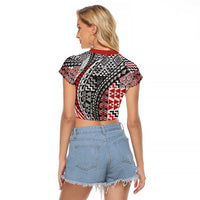Aotearoa Maori Tribal Tattoo Raglan Cropped T Shirt Kowhaiwhai Taniko Patchwork Motifs LT9 - Polynesian Pride