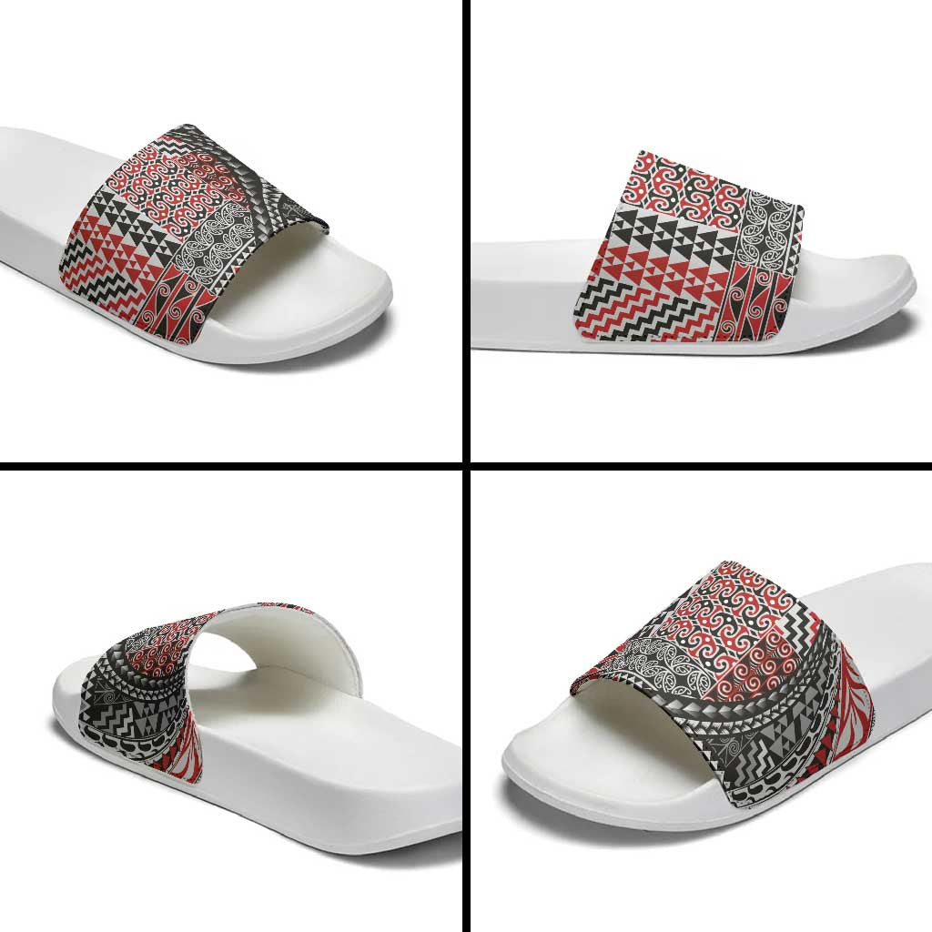 Aotearoa Maori Tribal Tattoo Slide Sandals Kowhaiwhai Taniko Patchwork Motifs - Polynesian Pride