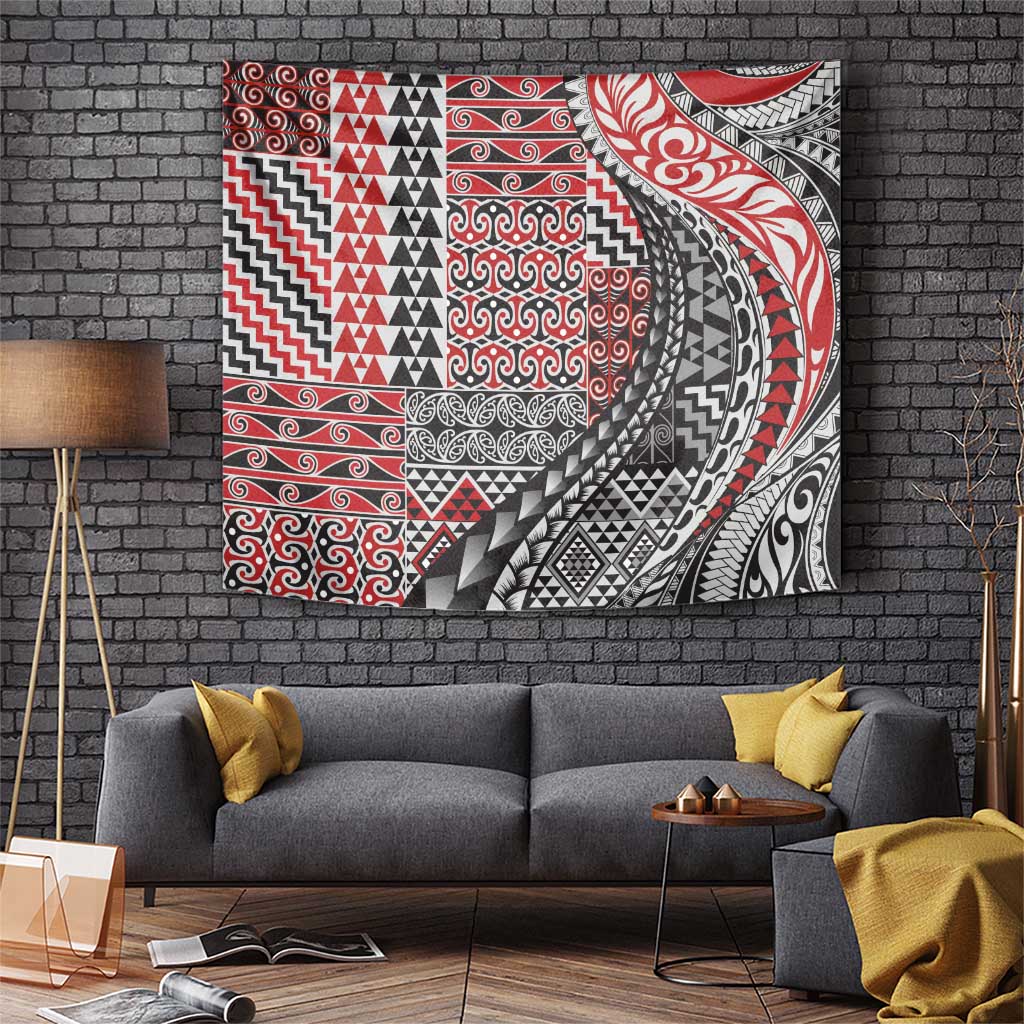 Aotearoa Maori Tribal Tattoo Tapestry Kowhaiwhai Taniko Patchwork Motifs LT9 Red - Polynesian Pride