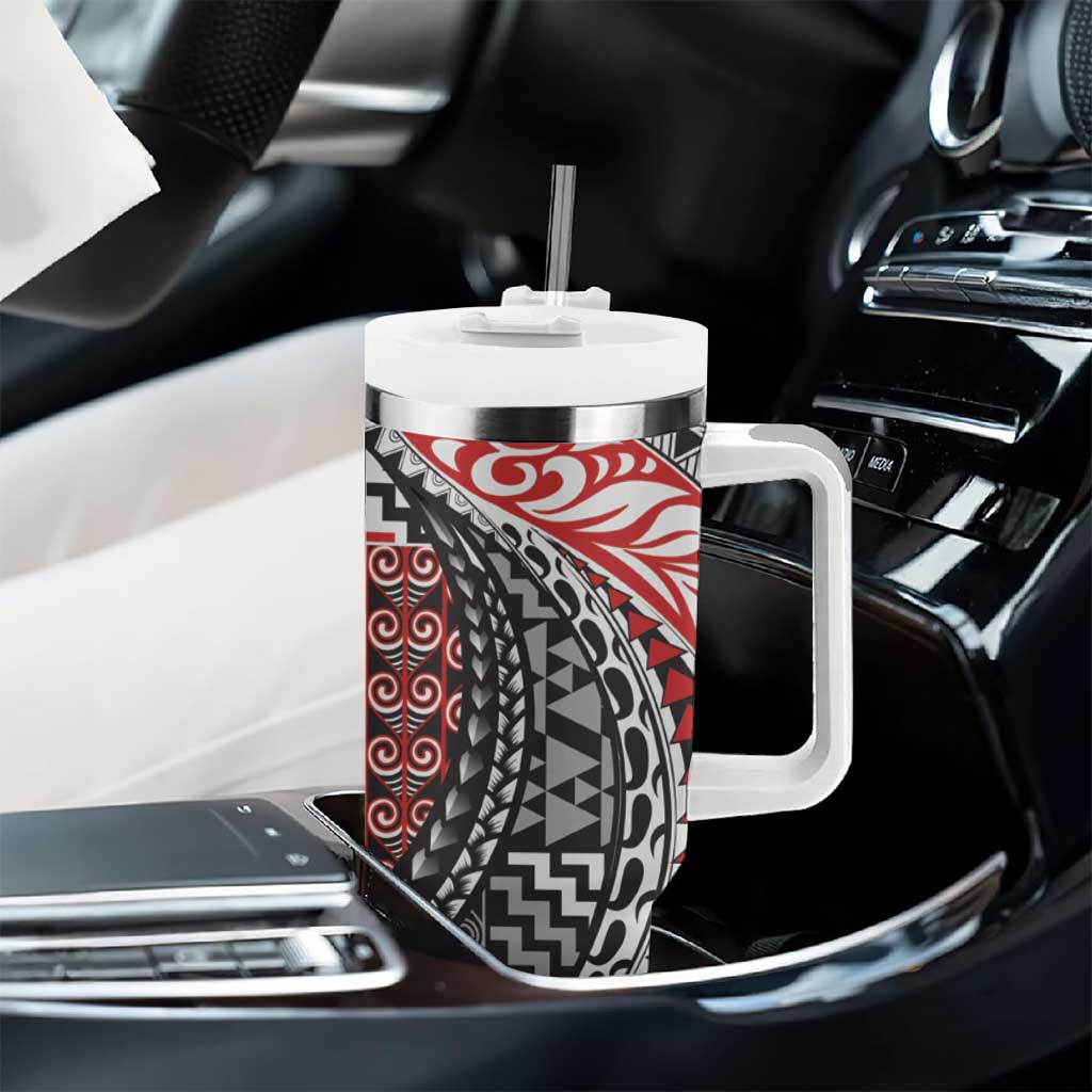 Aotearoa Maori Tribal Tattoo Tumbler With Handle Kowhaiwhai Taniko Patchwork Motifs