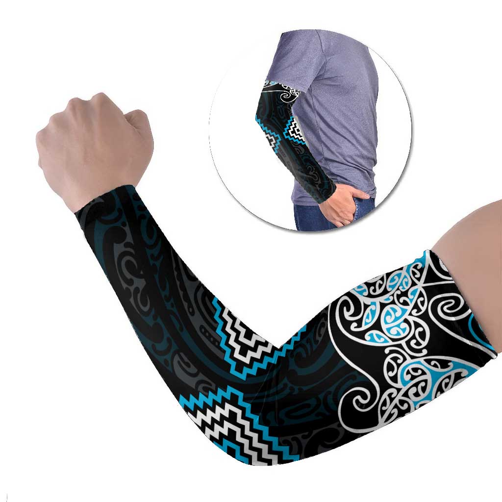 Blue Aotearoa Tukutuku Manawa Tapu Arm Sleeves Ta Moko Toi Maori - Polynesian Pride