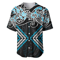 Blue Aotearoa Tukutuku Manawa Tapu Baseball Jersey Ta Moko Toi Maori LT9 Blue - Polynesian Pride