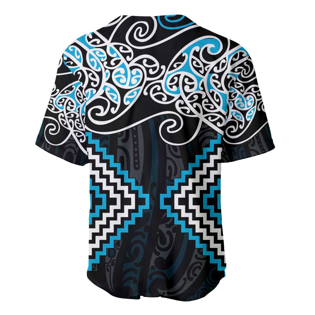 Blue Aotearoa Tukutuku Manawa Tapu Baseball Jersey Ta Moko Toi Maori LT9 - Polynesian Pride